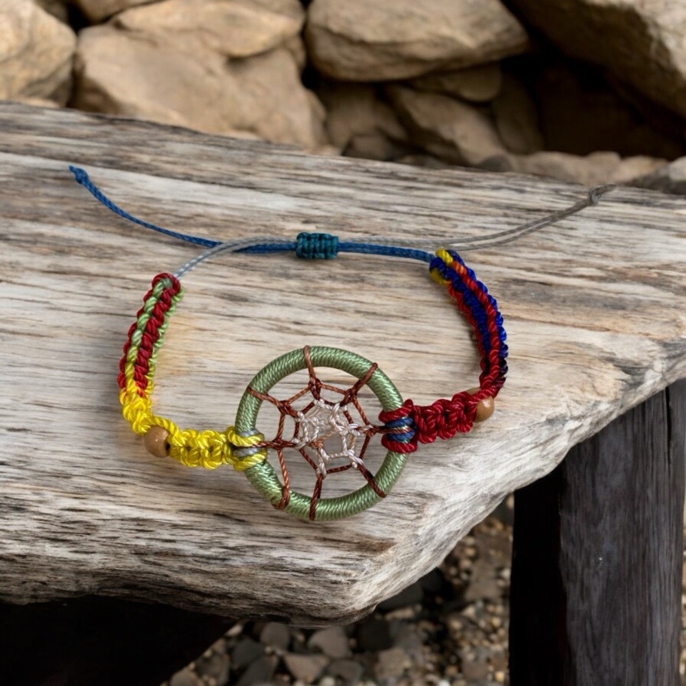 Handmade Rainbow Dreamcatcher Adjustable Bracelet - Boho Festival Jewelry